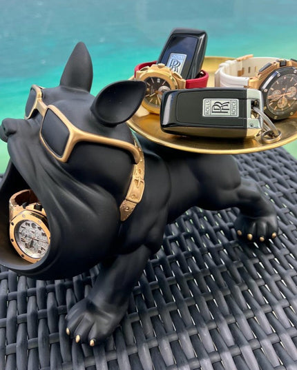 Bulldogge Figur mit Schale | Dekofigur für Schlüssel & Snacks